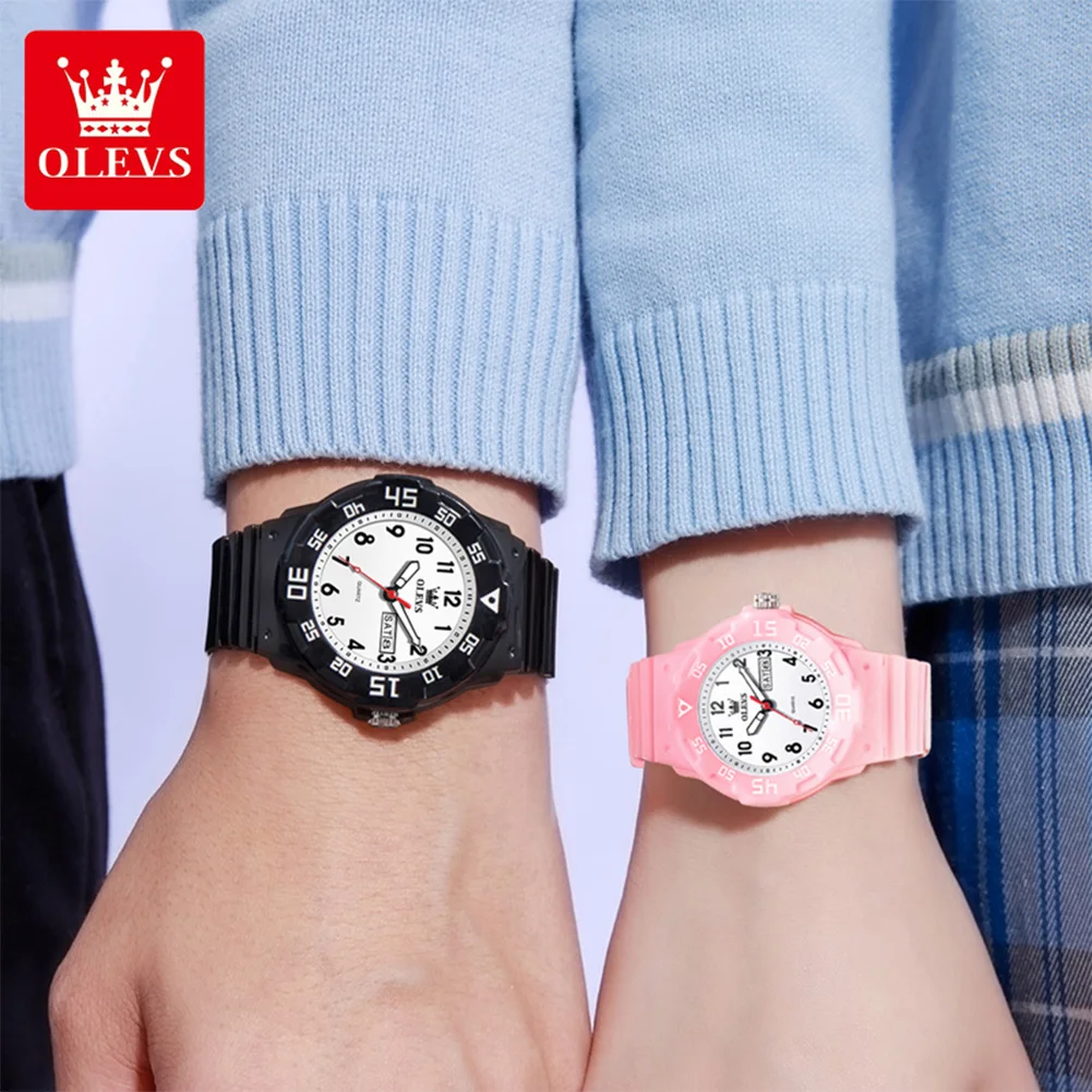 OLEVS 5659 Women Quartz Watch Fashion Dual Calendar Waterproof Watch For Women Number Scale Student Wristwatch Silicone Strap