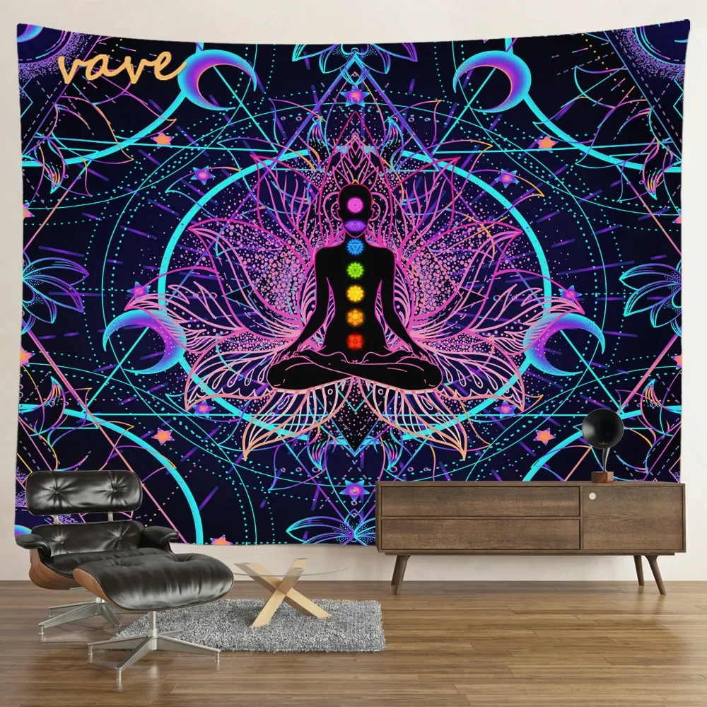 UV Reactive Fluorescent Mandala Elephant Tapestry Hippie Psychedelic Buddha Statue Owl Wall Hanging Cloth Bohemia Room Decor 2