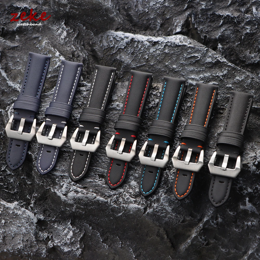 Genuine Black Sailcloth Waterproof Watch Band - Soft Nylon Sports Strap