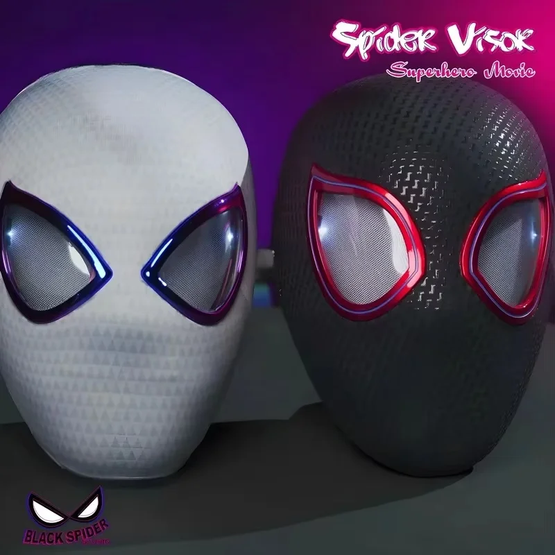 1:1 Miles Morales Mask With Movable Eyes Mascara Electric Gwen Spider-Man Helmet Ring Control Halloween Cosplay Mask Toys Gifts