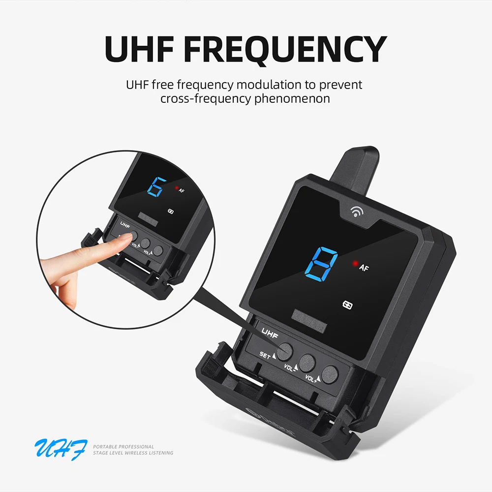 Debra Wireless In-Ear Monitor System UHF IEM Audio-Mini UHF Rechargeable for Mus