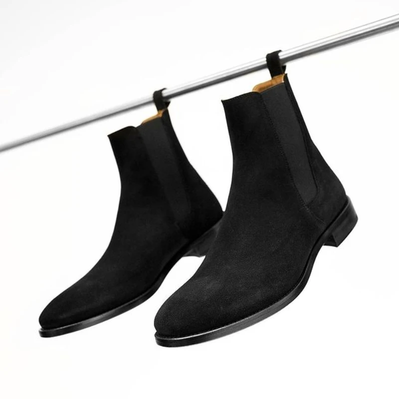 Men Chelsea Boots Business Flock Round Toe Slip-On Size 38-48