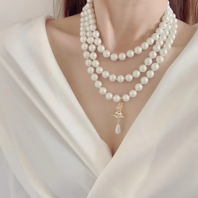 New Three-Dimensional Saturn Three-Dimensional Water Drop Pearl UFO Necklace Necklace Pendant Accessories