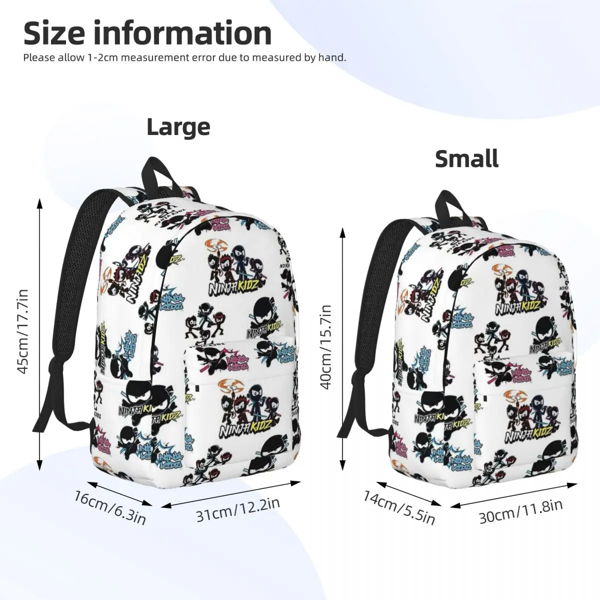 Ninja Kidz Pack Cartoon for Teens Student School Bookbag Canvas Daypack Middle High College with Pocket 6