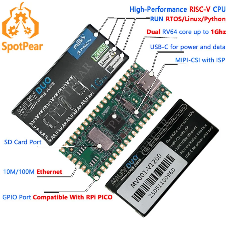 Leite-v Duo Risc-v Placa Linux 1g Rm-ddr264mb Compatível com Porta Raspberry pi Pico Cv1800b 1g