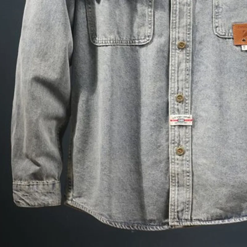Heavy Industry Wash Workwear Denim Shirt Jacket Men High Street Handsome Chest Pocket Versatile Cargo Jacker Man Autumn Clothes