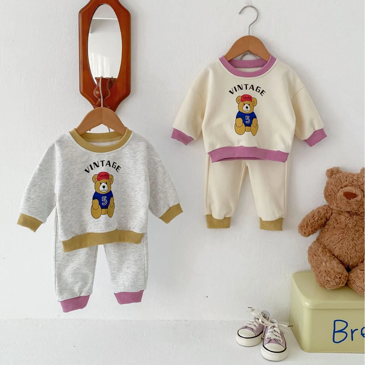 Primavera 2 Pezzi Toddler Girls Boys Clothes Set Cute Bear Baby Set Felpa A Maniche Lunghe Top + Pantaloni 2 Pezzi Abiti