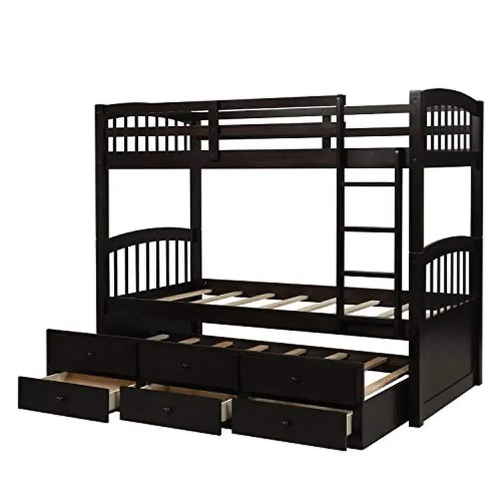 Twin Trundle Bunk Bed with 3 Drawers Kids Bedroom Guest Room Sturdy Easy Assembly Safe Rails Separate Beds Storage- 79.5"L x 4