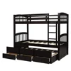 Twin Trundle Bunk Bed with 3 Drawers Kids Bedroom Guest Room Sturdy Easy Assembly Safe Rails Separate Beds Storage- 79.5"L x 4