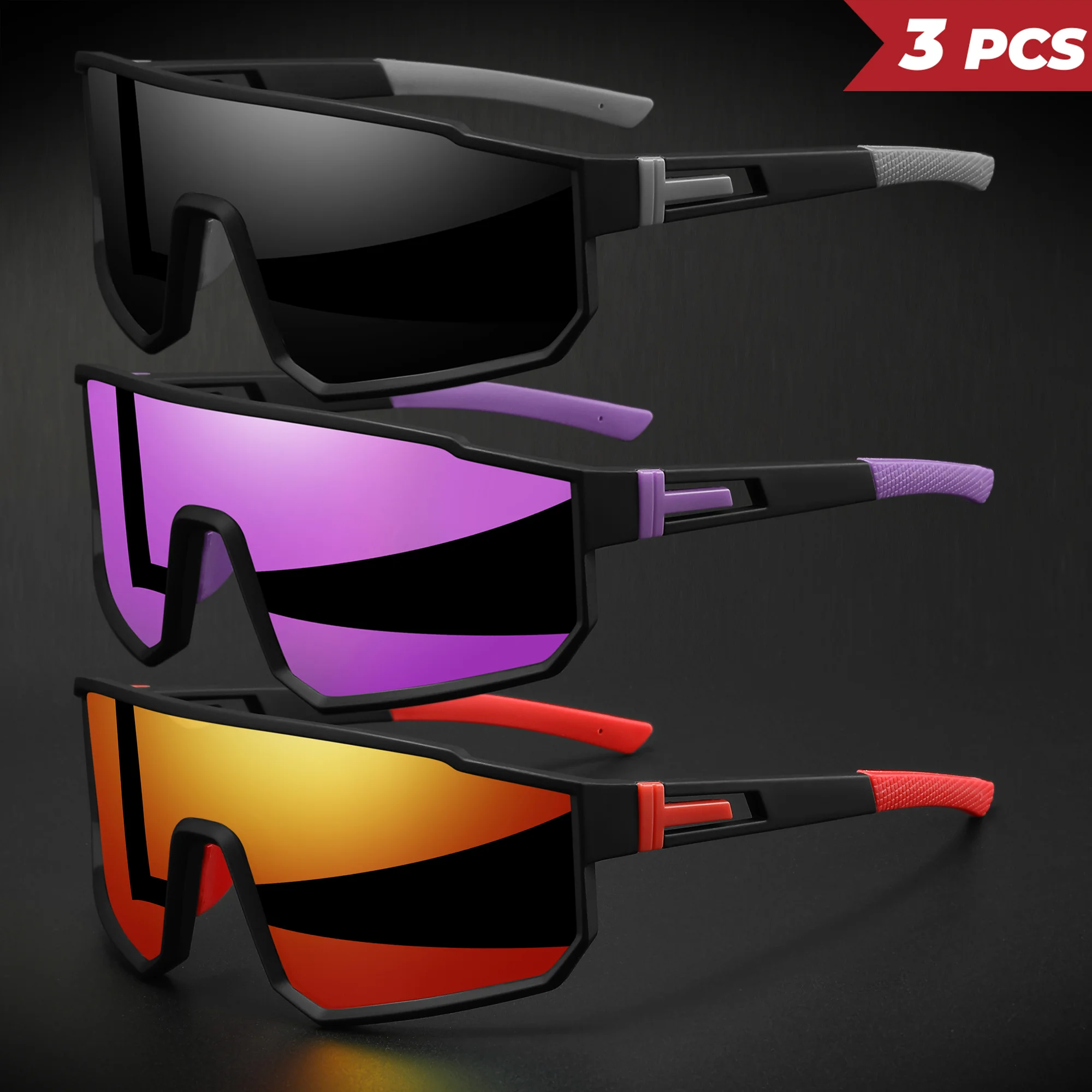 3 Stück übergroße, farbenfrohe Sport-Sonnenbrille – umlaufendes Design, UV400, Unisex, bequeme Passform für Radfahren, Wandern und Outdoor – Detail 16