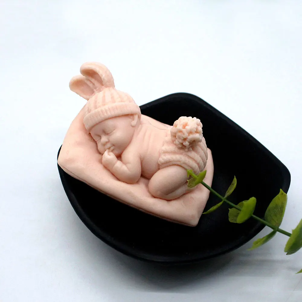 Silicone candle mold for 3D sleeping baby candle chocolate candy fondant handmade soap