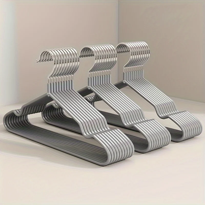 10pcs/set Traceless Non-slip Metal Clothes Hangers With Grooves, Heavy Duty Clothes er For Bathroom, Bedroom, Closet, Wardrobs 2