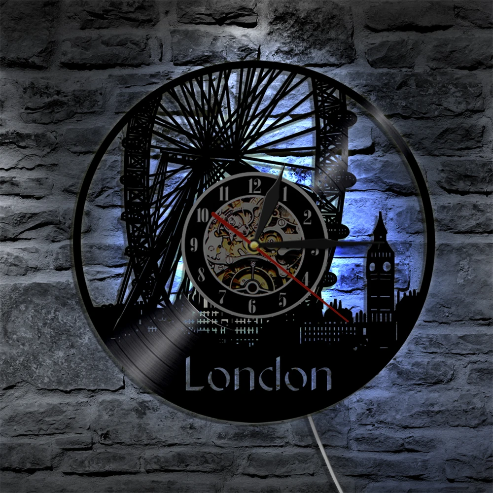 London Ferris Wheel Wall Decor Orologio Da Parete London Eye Orologio Da Parete Con Registrazione In Vinile Inghilterra Big Ben Orologio Moderno Decor