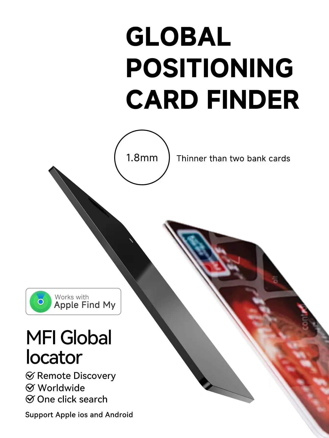 Wireless Charging Tracking Location Wallet Tracker Card Waterproof GPS Locator Work with Apple Find My App Bluetooth Tracker
