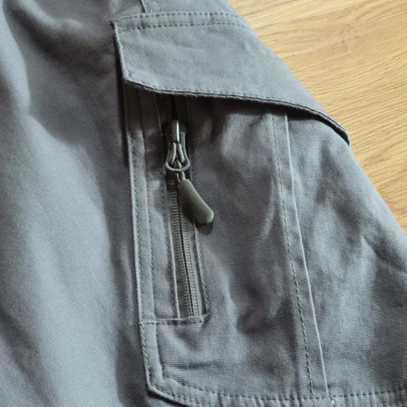 Men's Fashion All Match Full Length Casual Pants. Military Multi-Pockets Solid Color Cotton Cargo Pants, Outdoor Hiking Pants