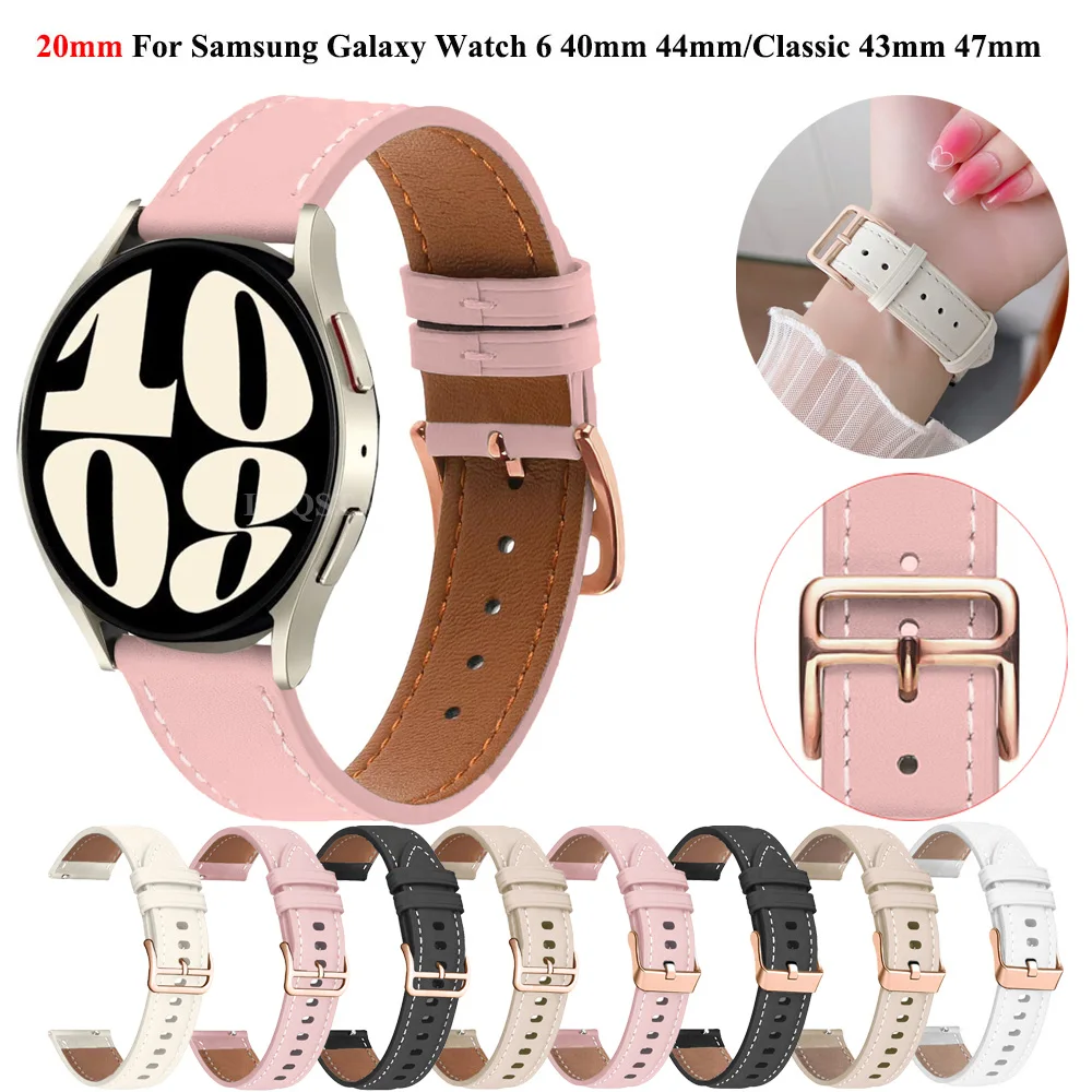 

Ремешок кожаный 20 мм для Samsung Galaxy Watch 4 6 Classic 47 мм/46 мм 5 Pro 45 мм, браслет для Galaxy Watch 6 5 4 40 мм/44 мм