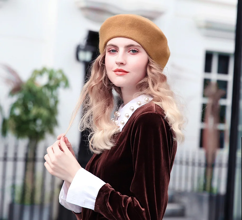 Wolle Baskenmütze Hut Frauen Winter Dicke Französisch Hut Mädchen Einfarbig Herbst Berets Caps Hüte Für Frauen Flache Kappe Hut Filz Berets – Detail 17