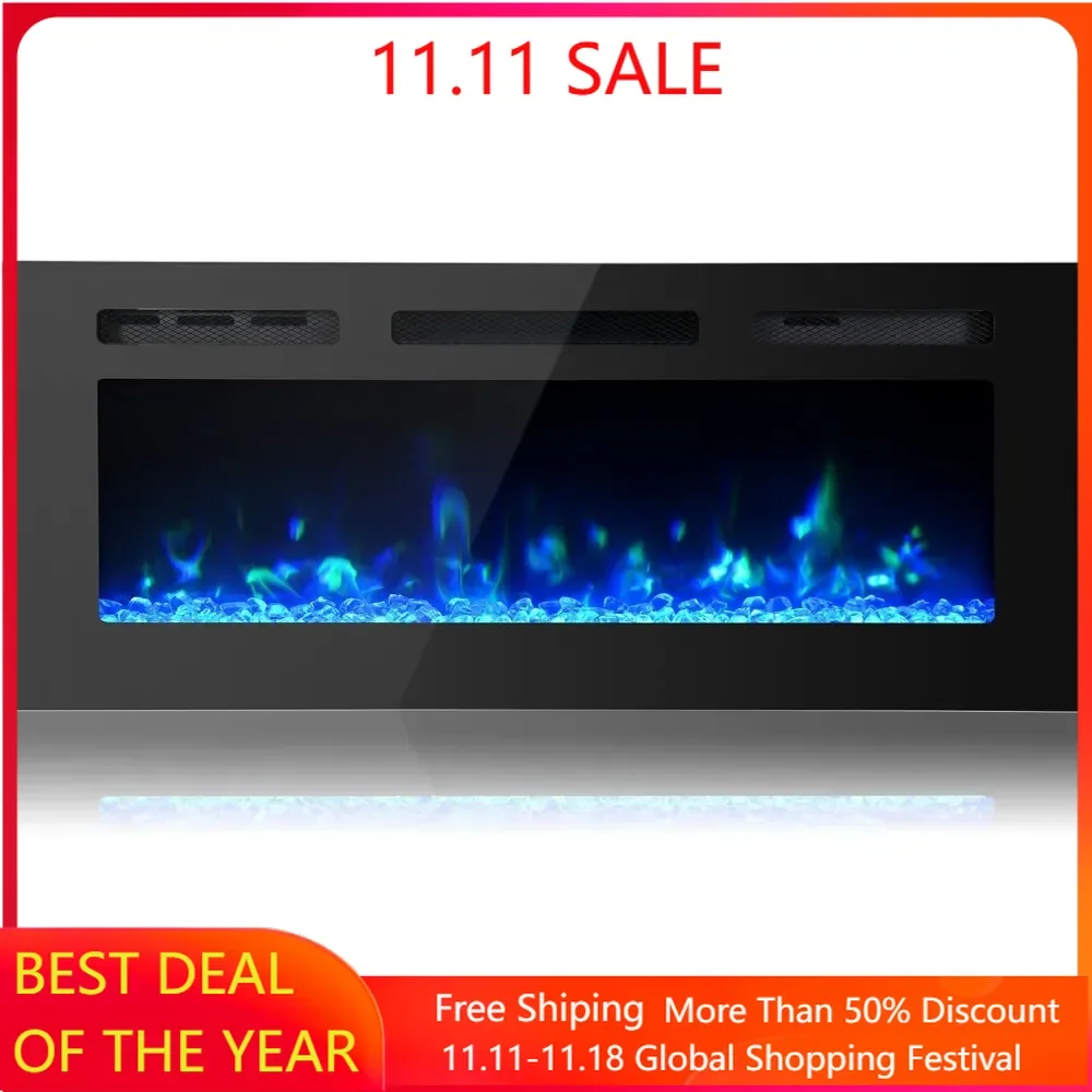 Electric Fireplace 40inch Wall Mounted, Wall Fireplace Electric with Remote Control, Recessed