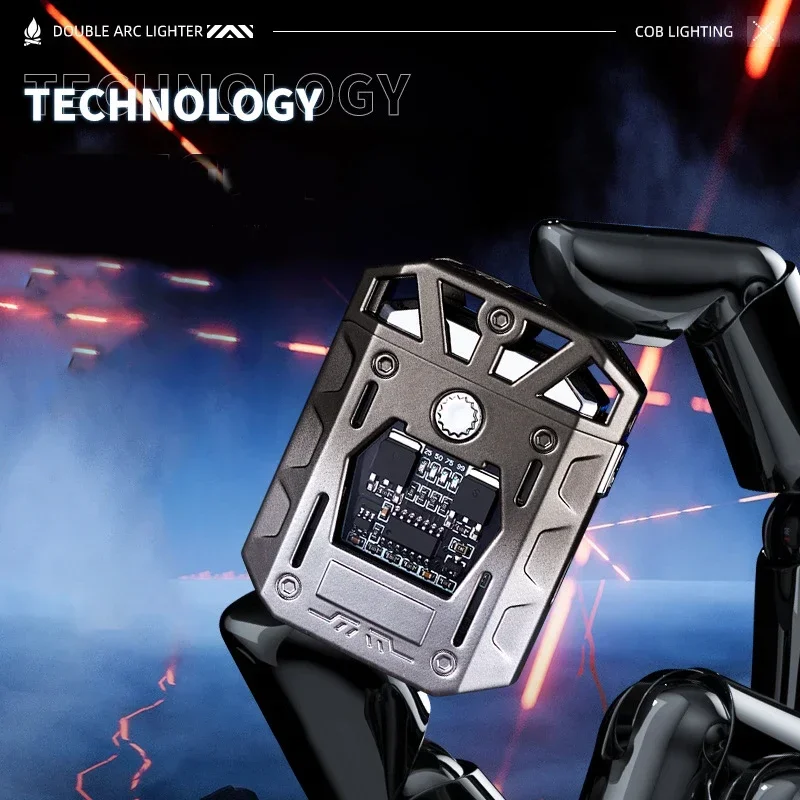 Electric lighter Mecha Dual Arc Windproof Pulse Flameless Plasma USB Charging Lighter With COB Lighting gadgets for men Outdoor