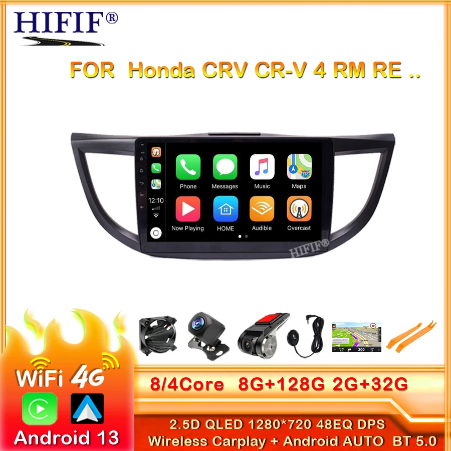 

Автомагнитола 6G + 128G DSP 2 din Android 13 4G NET, мультимедийный видеоплеер для Honda CRV CR-V 4 RM RE 2011 2012-2015 WiFi BT carplay