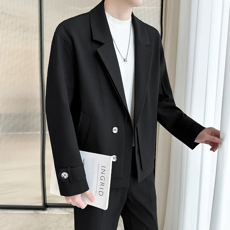 Spring New Fake Two Piece Suit Collar Jacket Men Korean Trend Casual Business Blazers Loose Street Wear Social Jacket
