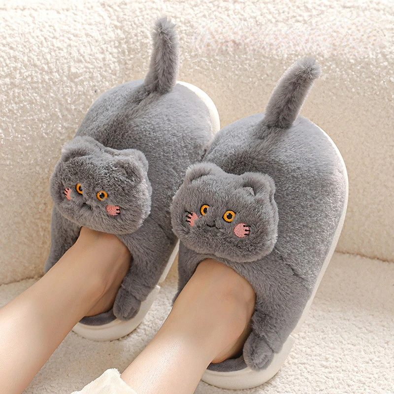 

New Autumn and Winter Fur Cute Cat Cartoon Cotton Slippers for Couples to Stay Warm Indoor and Simulate Cat Slippers