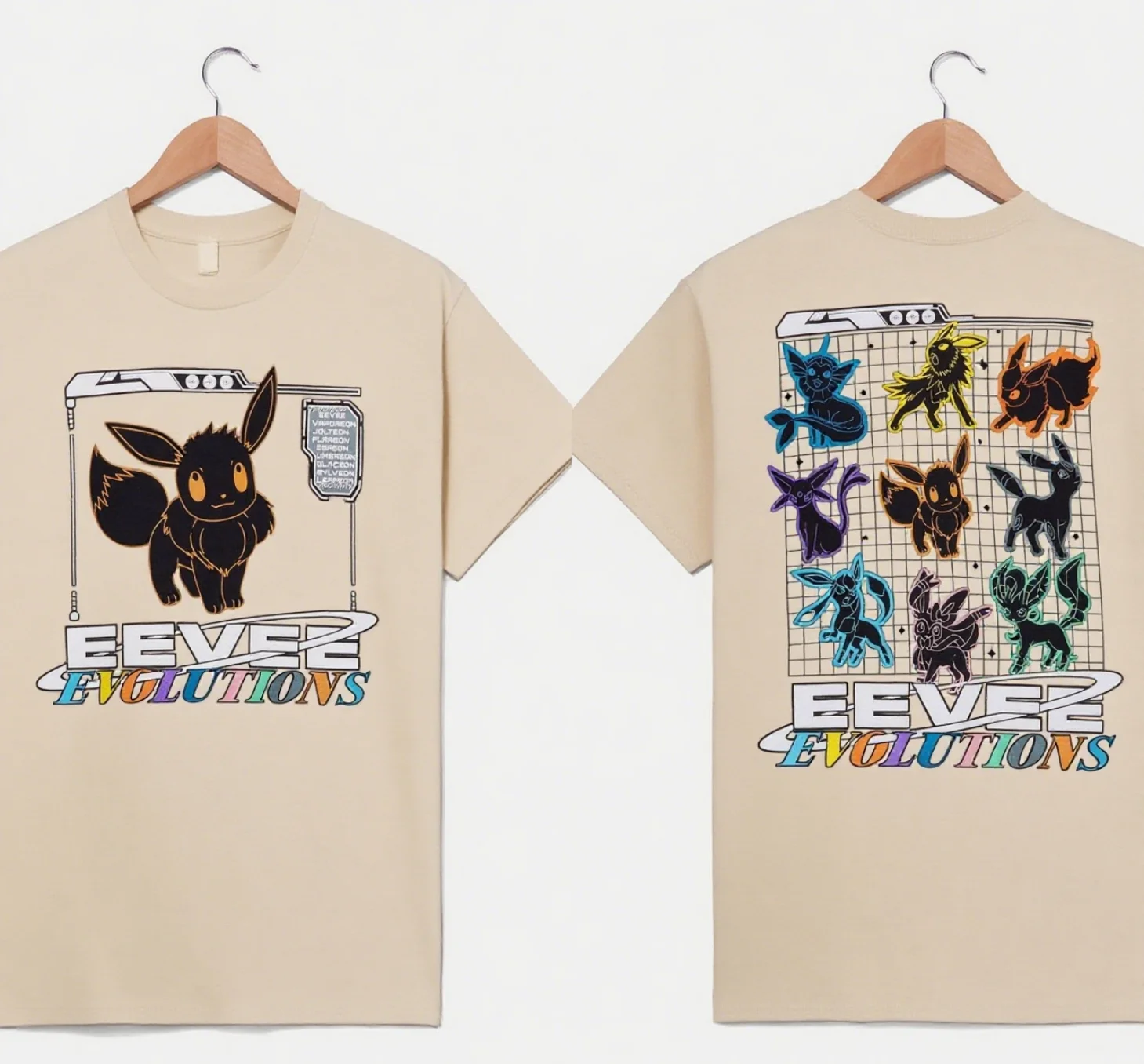 Camiseta de algodón Eevee Evolutions, Logo frontal Eevee, espalda,  estampado de evolución colorida, 100% algodón para amantes de Pokémon,  camiseta S-4XL - AliExpress, image size:1459x1356