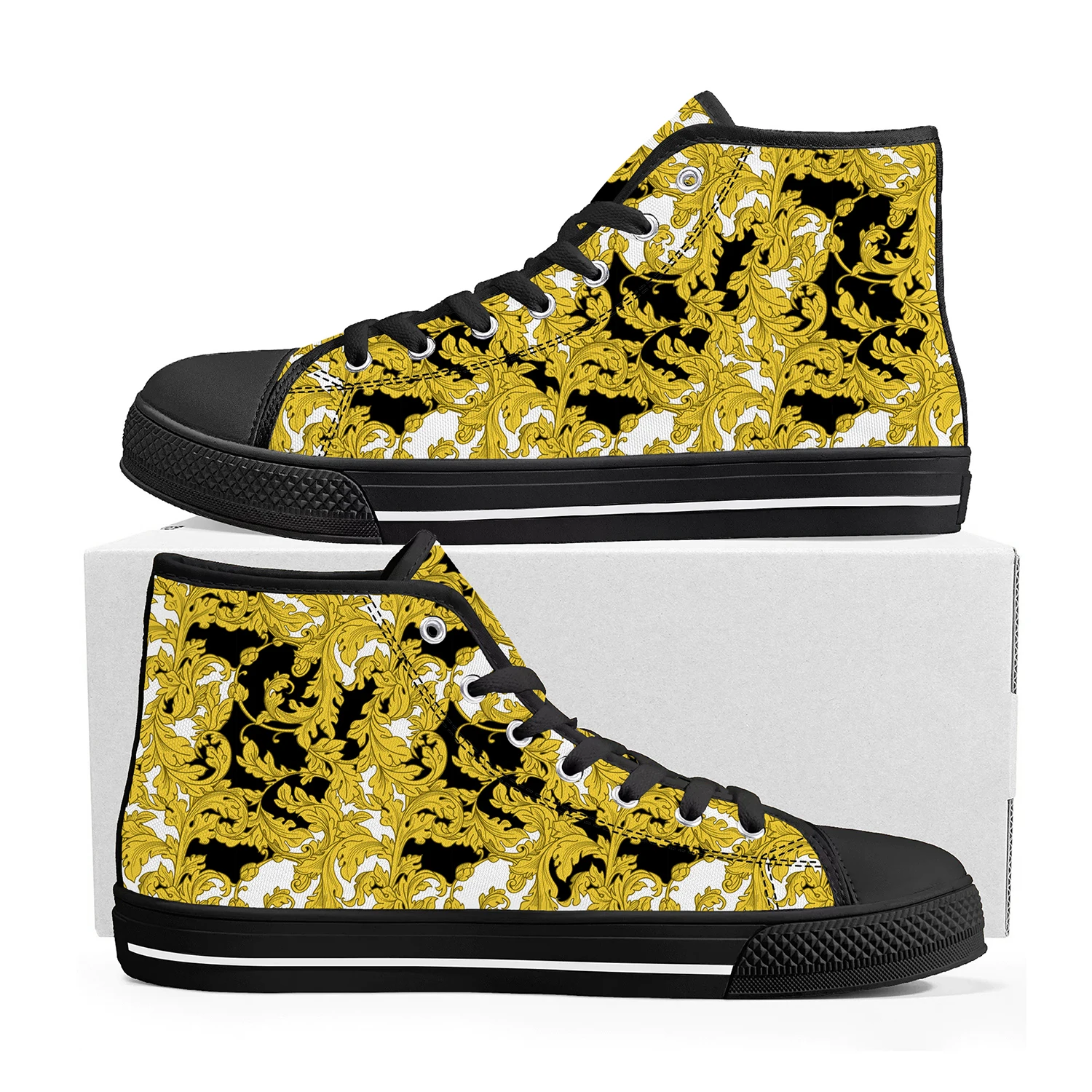 

Hot Luxury Golden Floral Prints High Top Sneakers Mens Womens Teenager Canvas Sneaker Baroque European Casual Shoes Custom Shoe