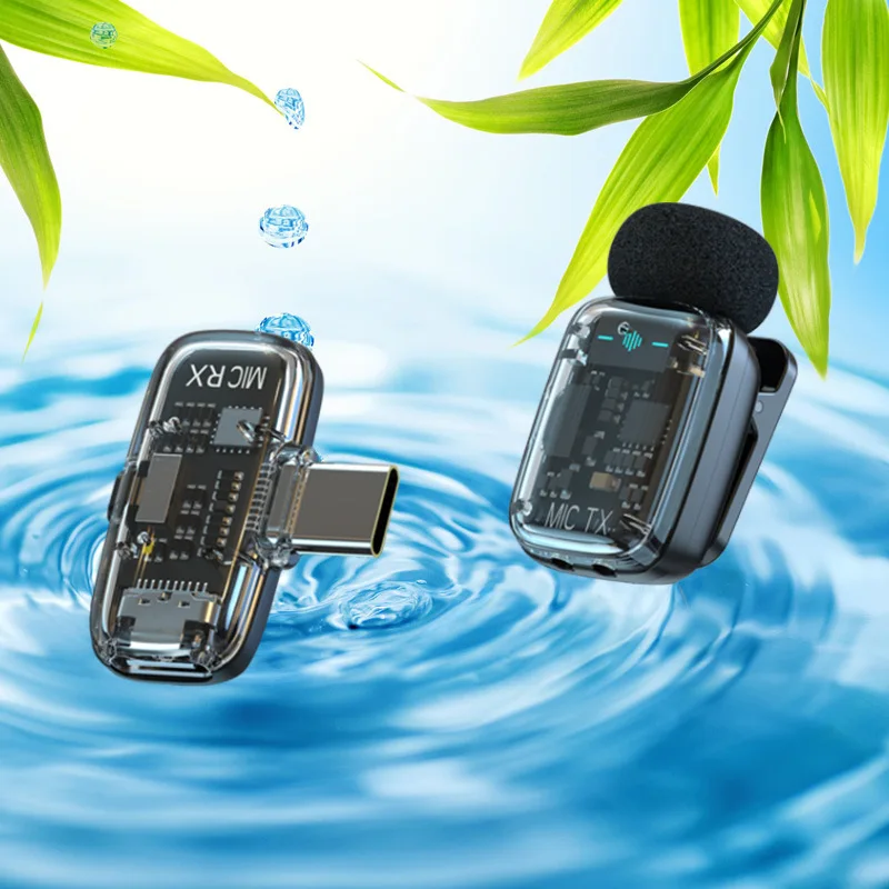 Wireless Lavalier Microphone  Stereo 2.4G Outdoor Noise Cancelling Lapel Mic for Smartphone Streaming Live Interview Mini Mic