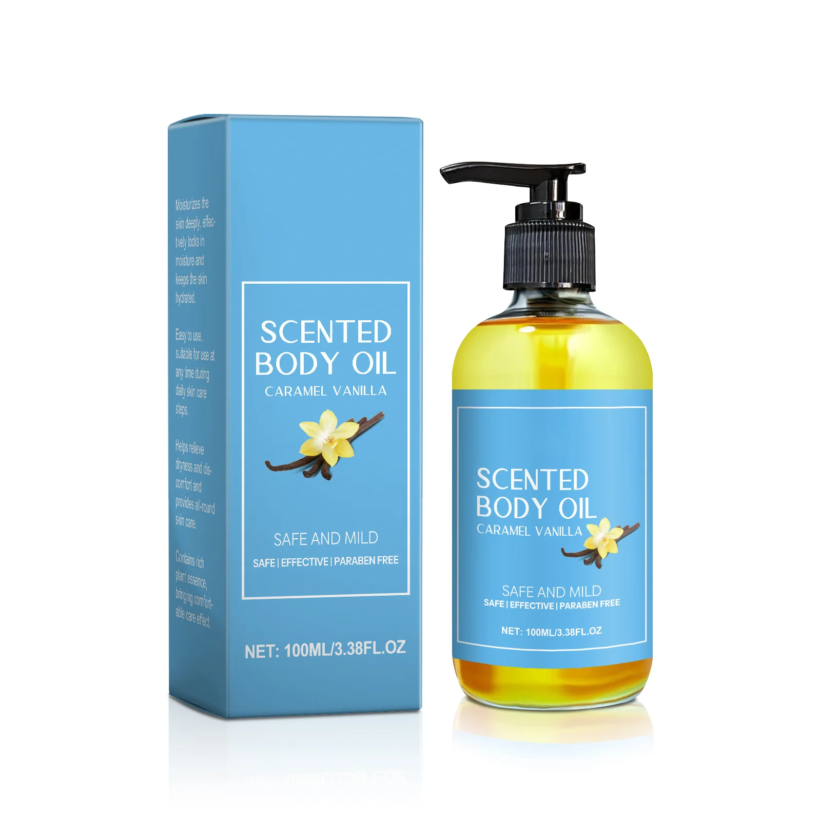 Stress Relief Vanilla Massage Oil - Deeply moisturizes, soothes muscles & promotes relaxation. Herbal bath & body care formula.