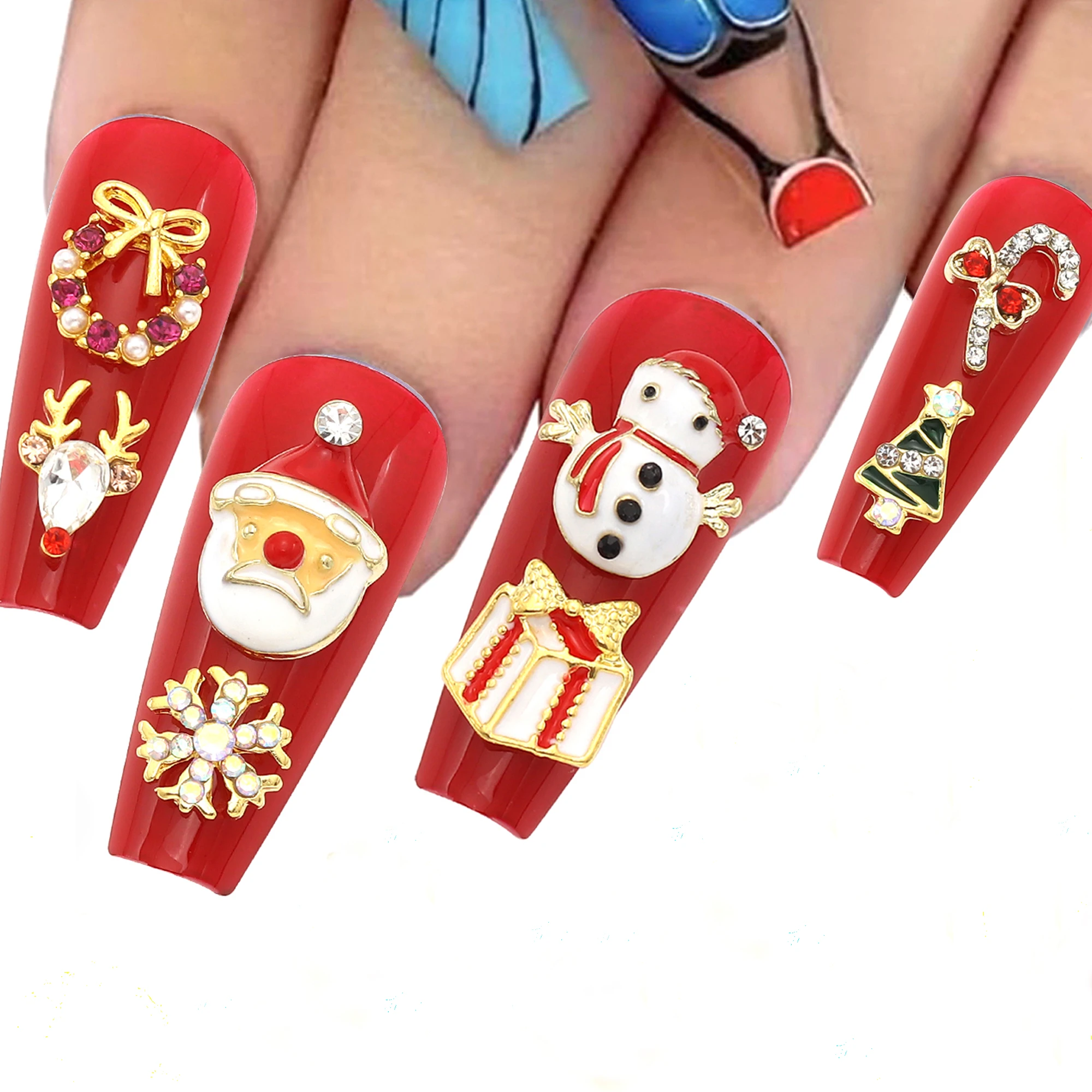 10PcspackSuperGlitterChristmasSnowflakeNailArtCharmLuxuryElk