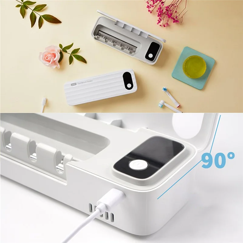 A84G-스마트 살균기 충전식 무선 칫솔 클리너, 벽걸이형 무타공 칫솔 홀더 정리함