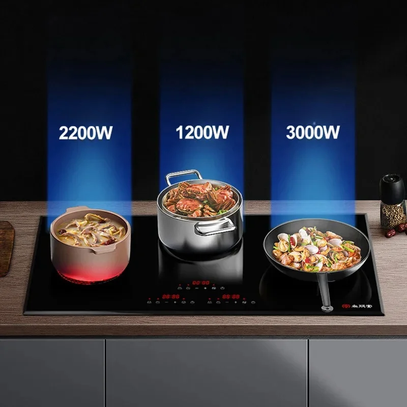 Three Cooker Built-in Induction Cooker 5200W 3 Burner Induction Cooktop Kitchen 8 Hour Timing Induction Hob Touch Control 220V