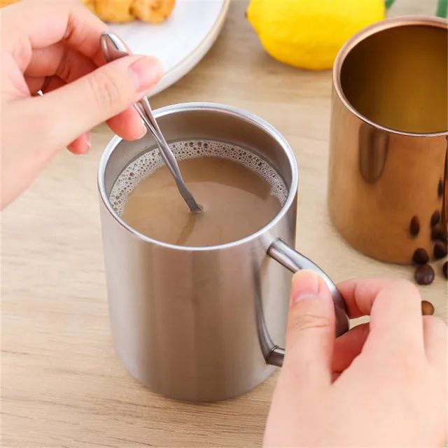 Lot De 2 Mugs Isothermes En Acier Inoxydable 304 - 400 Ml, Double Paroi, Poignée, Pour Café/thé