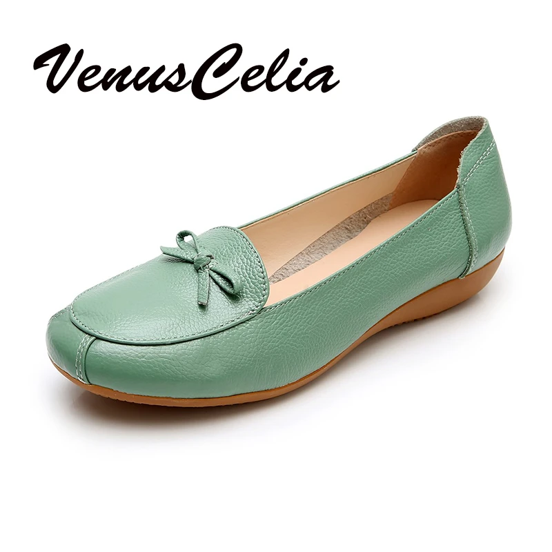 VenusCelia Women Shoes Walking Flat Loafer solid bow Female shoes