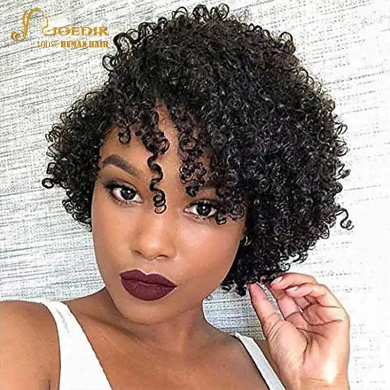Joedir Short Cheap Pixie Kinky Curly Human Hair Wig For Black Women
