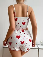 Nouvel ensemble de pyjama pour femmes, vêtements de nuit, débardeurs courts et shorts, tailles S M L XL, blanc, respirant, doux, décontracté, imprimé amour, vêtements de nuit pour femmes 2