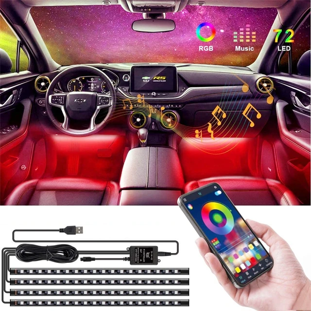 4in1 Interior car led lights ambiente light APP Wireless remote control auto  neon light car interior light strip Foot Spotlights - AliExpress