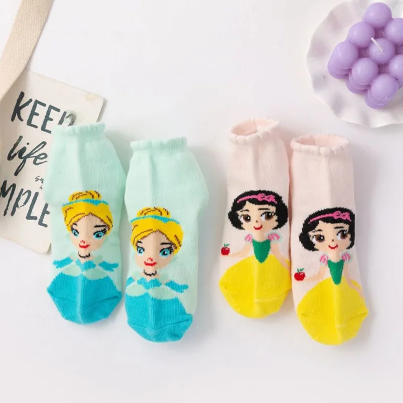 5Pairs Cartoon Disney Princess Socks for Children Girl Spring Autumn Comfortable Breathable Short Socks Kids Baby Socks 5