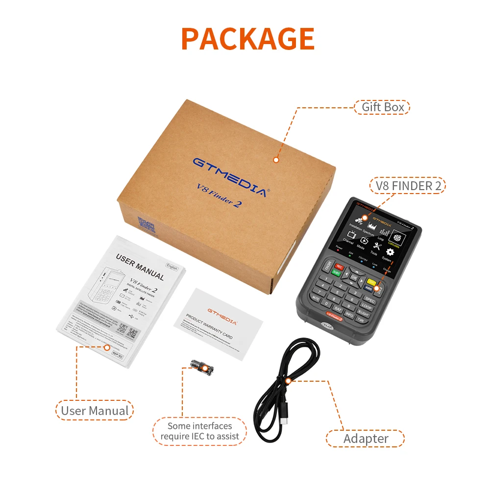 GTMEDIA  跮, V8 δ 2, DVB-S S2 S2X , H.264, 7.4V, 4000mAh Ƭ ̿ ͸, 3.5 ġ LCD ȭ, V8 δ 2