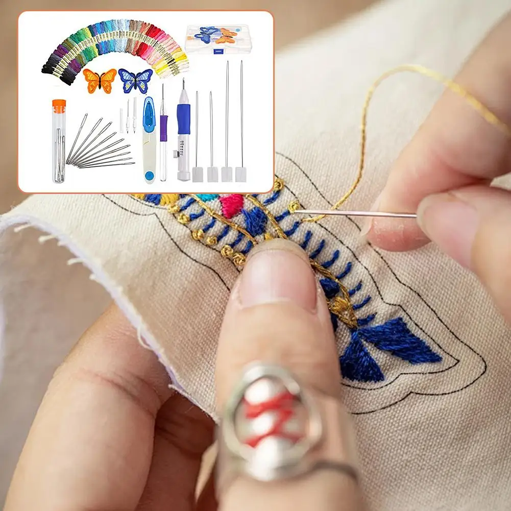 Punch Needle Embroidery Kit For Beginners-50 Colors Thread Sewing Embroidery Kit For Adults C1z8