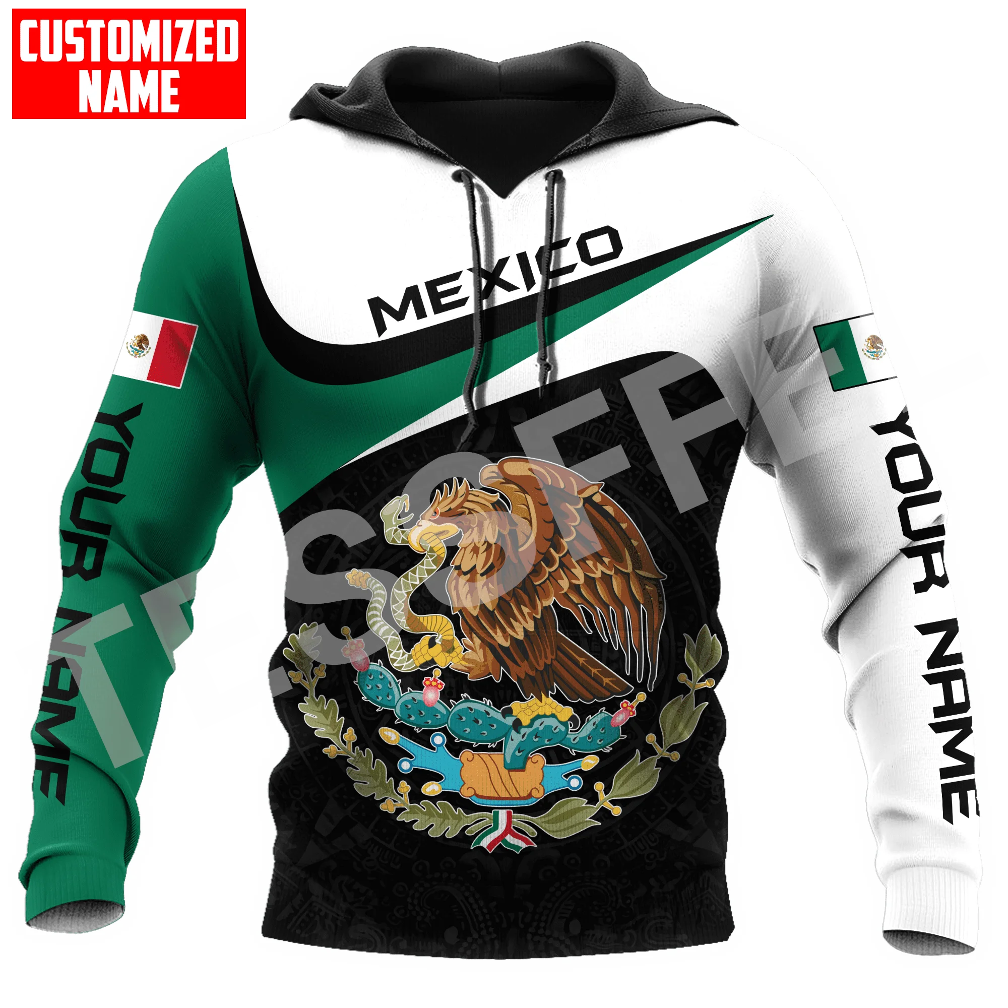 

Mexico Eagle Rooster Skull Country Custom Name Flag Tattoo Pullover 3DPrint Unisex Harajuku Autumn Long Sleeves Casual Hoodies F
