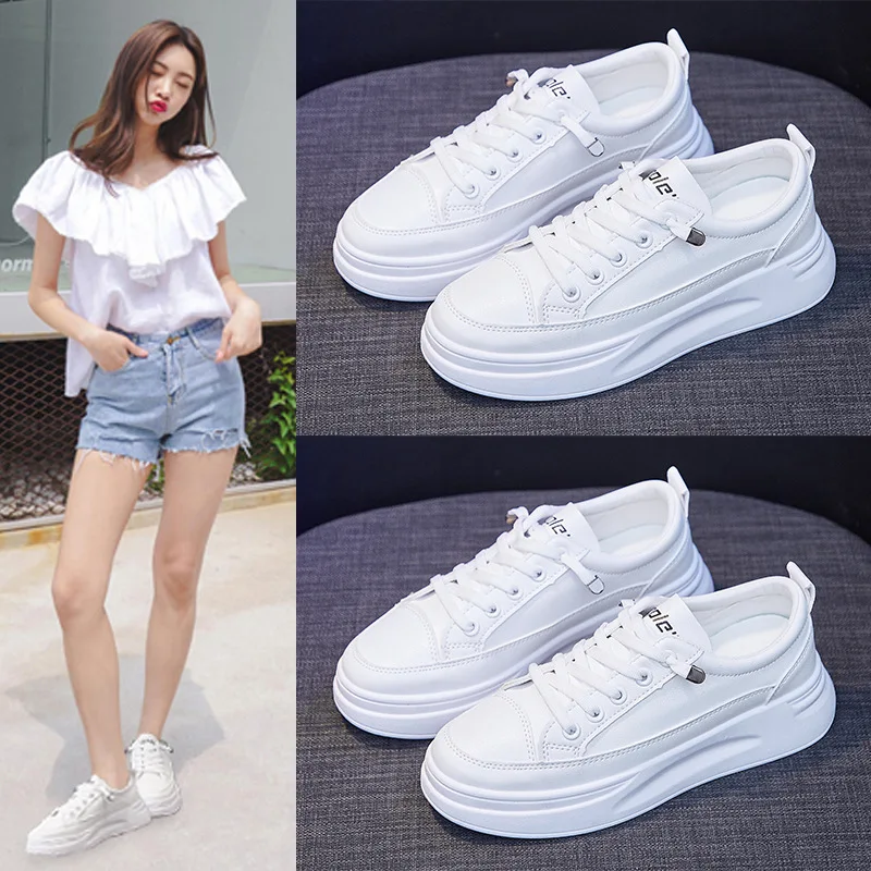 Breathable Shoes for Woman Sneakers Spring 2022 Korean Lace-up Low Cut White Casual Women Shoes Platform Sneakers Dropshipping