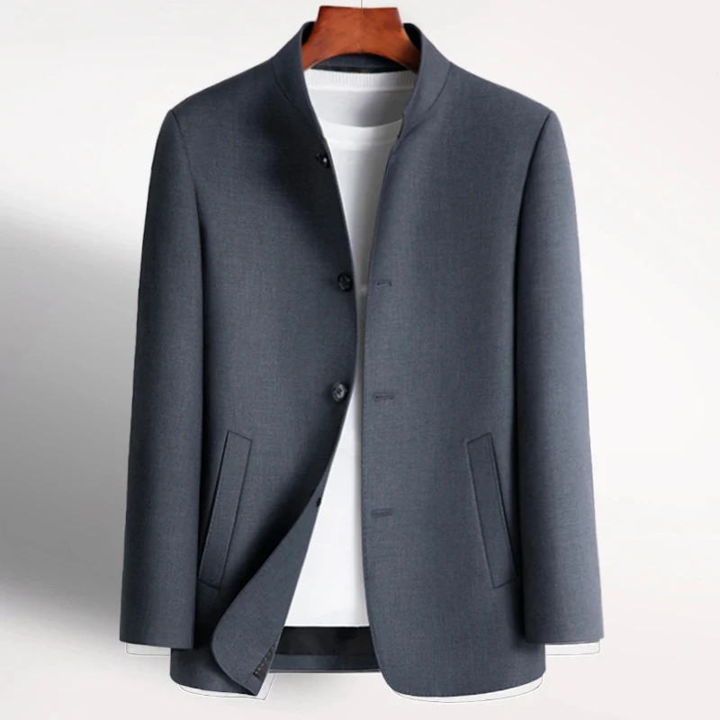 

2023- New Men's Fashion Gentleman Trend Casual Solid Color Slim Business Zhongshan Suit Korean Version Stand Collar Blazer