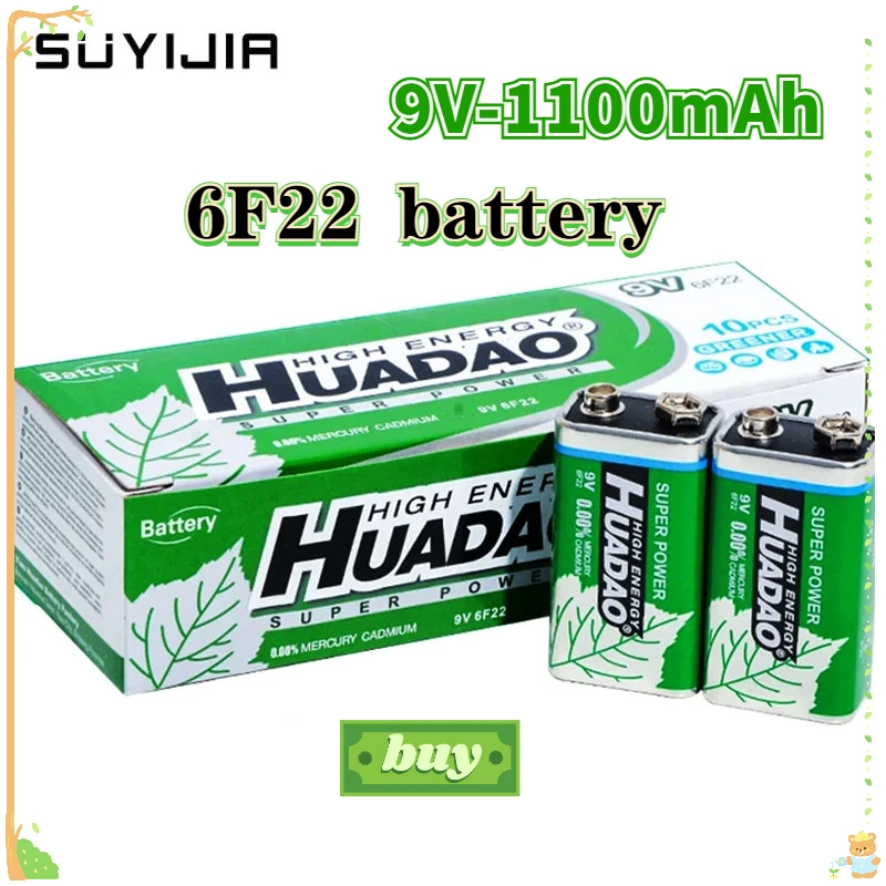 

10pcs 9V 6F22 1100mAh Dry Battery Carbon Battery for Microphone Multimeter Smoke Alarm Walkie Talkie Electric Guitar Detector