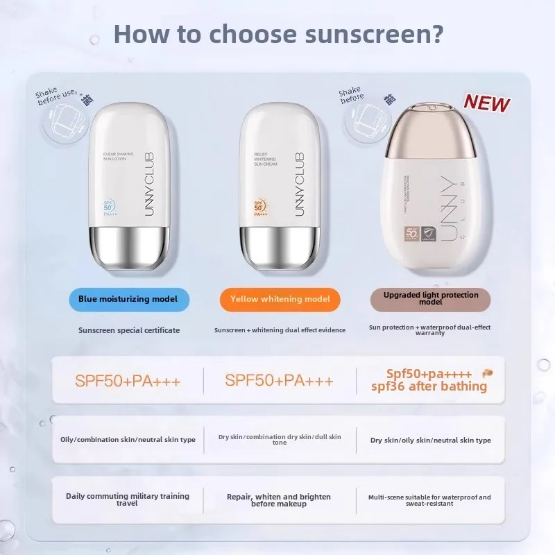 unny SPF50++ sunscreen face and body whitening UV protection waterproof and sweat proof isolation cream