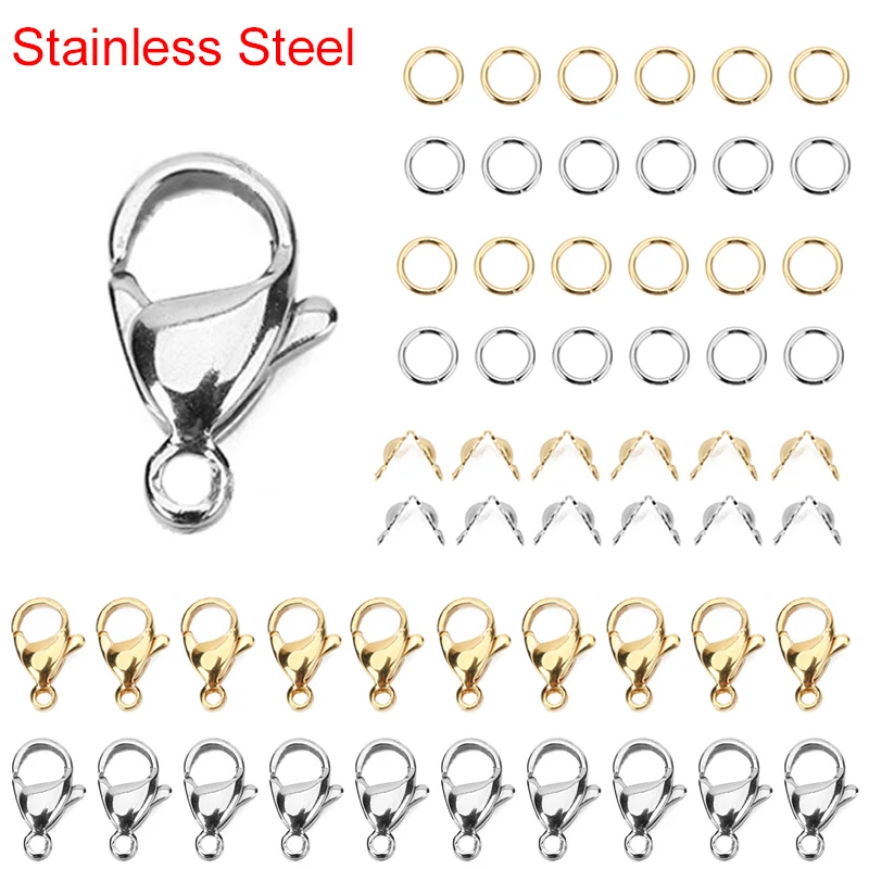 80pcsStainlessSteelLobsterClaspsJumpRingsCrimpsBeadsForDiy