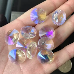 10Pcs Rainbow Aurora Disc Crystal Beads UFO Spacer Loose Bead Chandelier Prism Charm Lamp Part Suncatcher Hanging DIY Jewelry