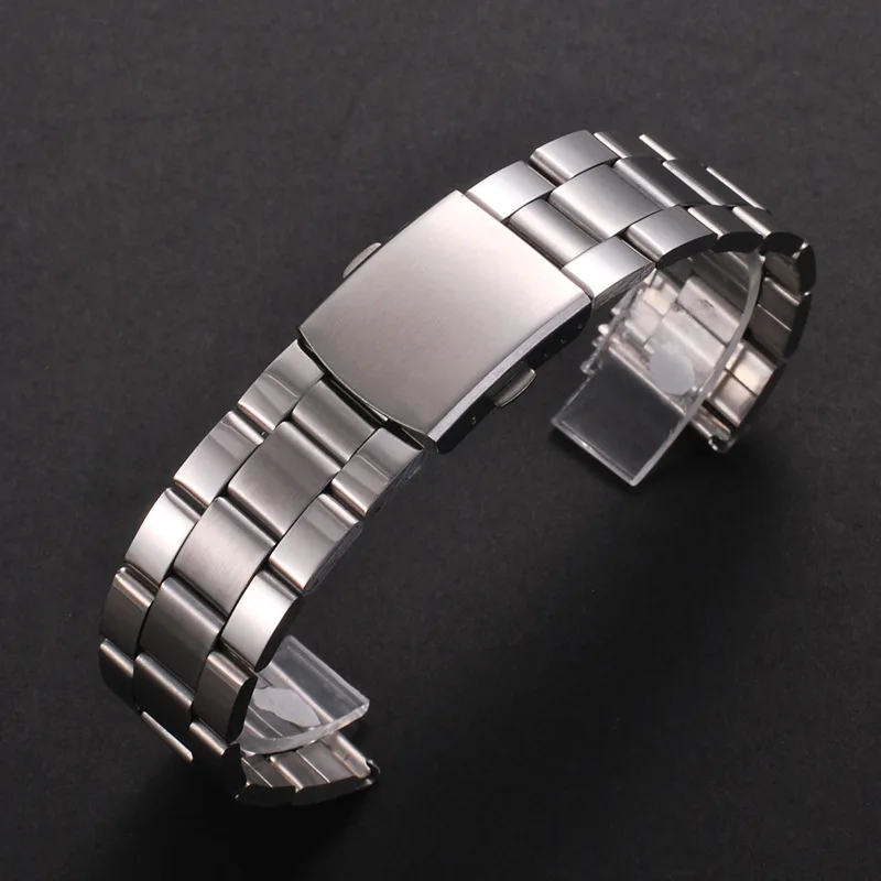 Stainless Steel Universal Silver Watch Band with Folding Clasp – Replacement Wristband Bracelet