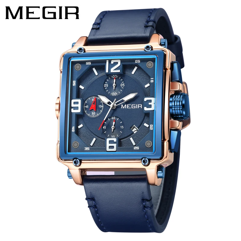 

MEGIR Personality Creative Quartz Men Watch Fashion Multifunctional Sports Chronograph Watches 2023 New Square Dial Clock Reloj